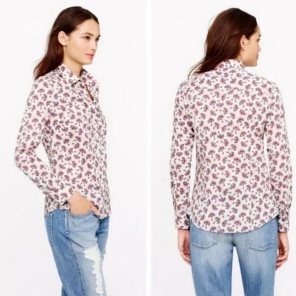 J. Crew The Perfect Shirt Preppy Papaya Paisley Print Women's Size 2